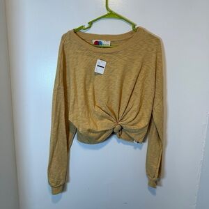 Beach Riot Mustard Knot-Front Long Sleeve Crop Top